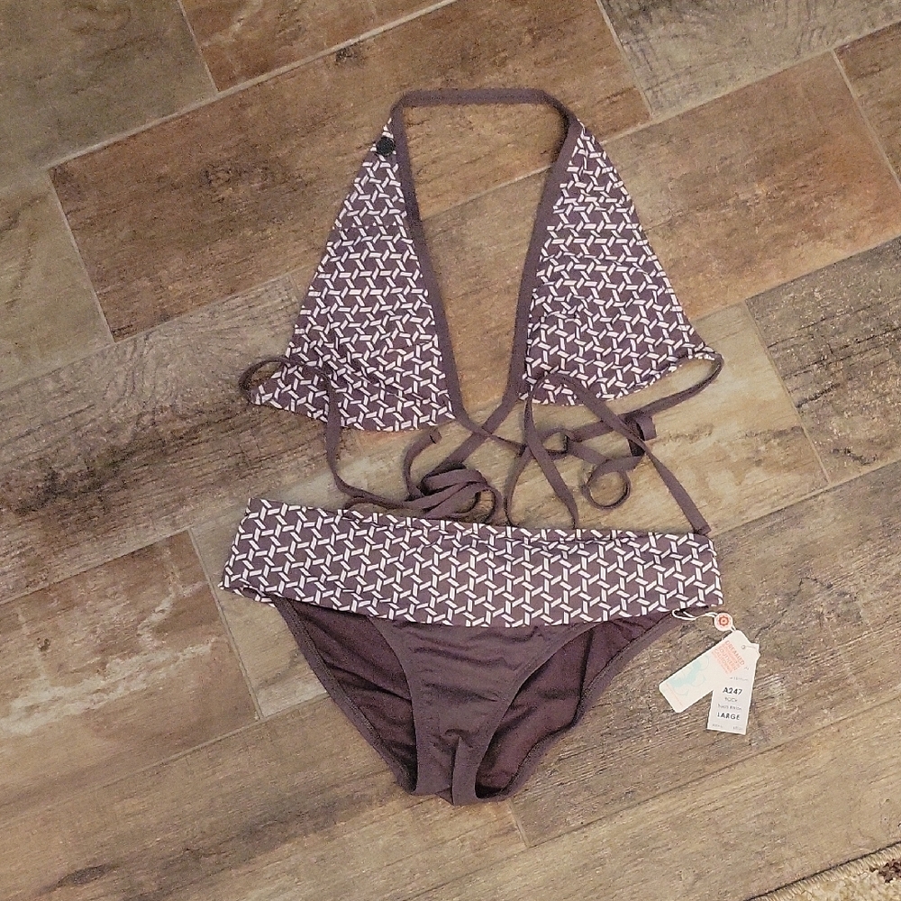 Womens Large Chic Brown Boca Raton Pattern Bikini Set NWT - Picture 2 of 12